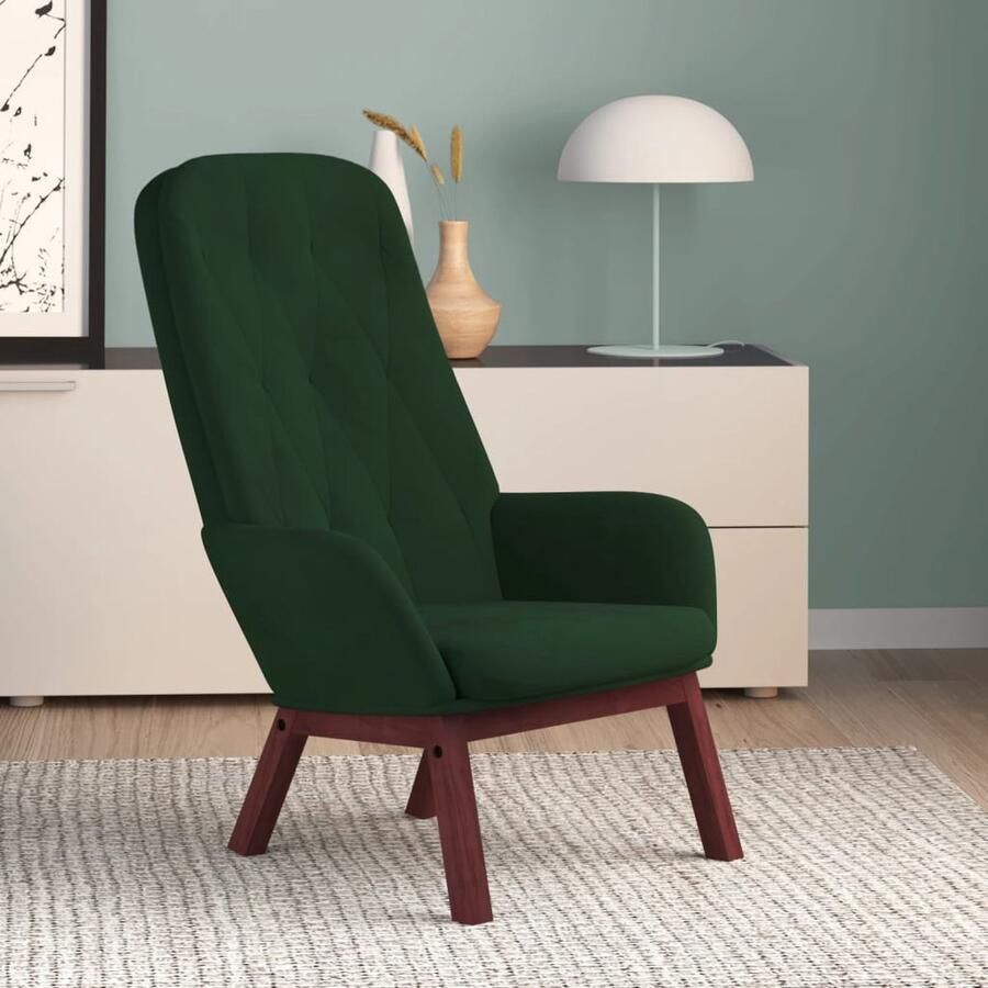 VidaXL Relaxstoel Fluweel Donkergroen 70x77x98 cm Relaxfauteuil Velours Fauteuil Donkere Groene Fauteuil Design Stoel Lounge Stoel Trendy Fauteuil Fauteuils Voor Woonkamer Ergonomische Stoel Comfort Stoel - Foto 3