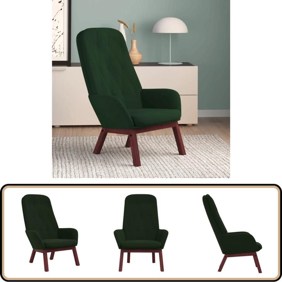 VidaXL Relaxstoel Fluweel Donkergroen 70x77x98 cm Relaxfauteuil Velours Fauteuil Donkere Groene Fauteuil Design Stoel Lounge Stoel Trendy Fauteuil Fauteuils Voor Woonkamer Ergonomische Stoel Comfort Stoel
