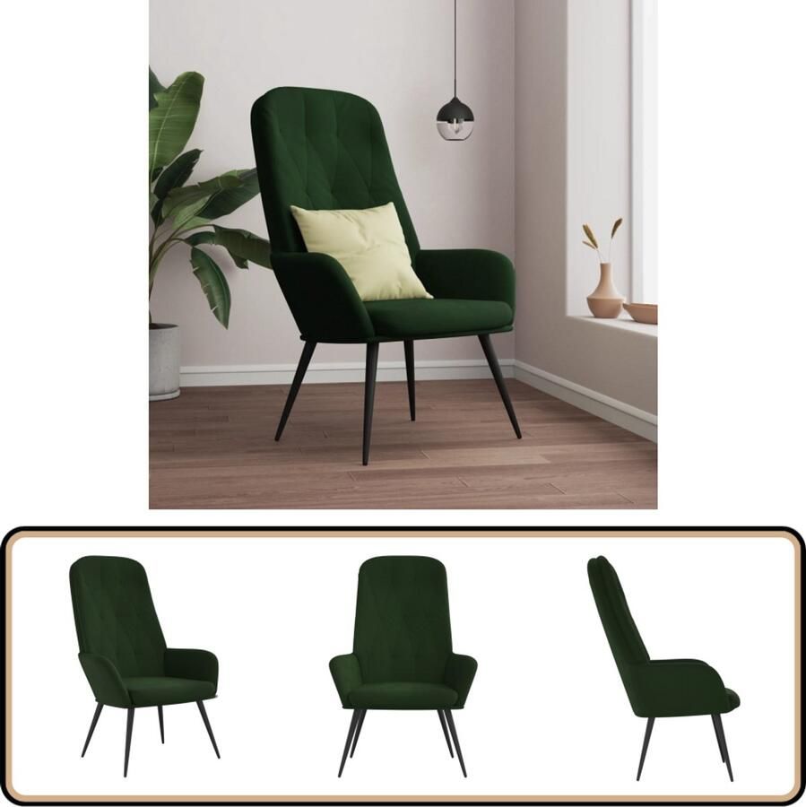 VidaXL Relaxstoel Fluweel Donkergroen 70x77x98cm Relaxfauteuil Velours Fauteuil Donkere Groene Fauteuil Moderne Fauteuil Fauteuils Online Kopen Lounge Stoel Trendy Fauteuil Ergonomische Fauteuil