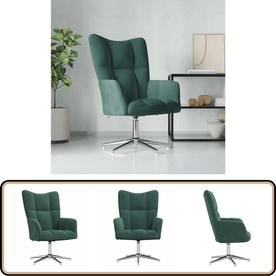 VidaXL Relaxstoel Fluweel Donkergroen Draaibaar Relaxstoel Fauteuill Velvet Groen Donkere Kleuren Design Meubels Lounge Stoel Comfortabele Stoel Roterend Luxe Stoel