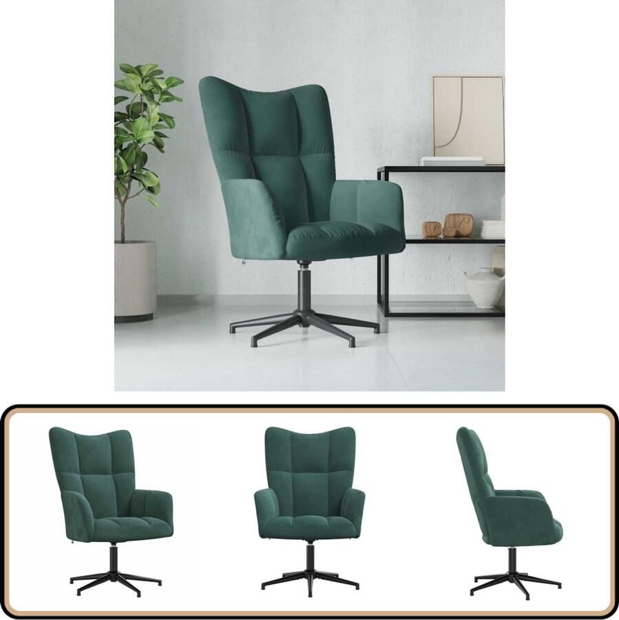 VidaXL Relaxstoel Fluweel Donkergroen Draaibaar Relaxstoel Fauteuils Lounge Chair Velvet Meubels Donkere Kleuren Moderne Stoffering Comfortabele Stoel Roterend Stoel Metalen Onderstel