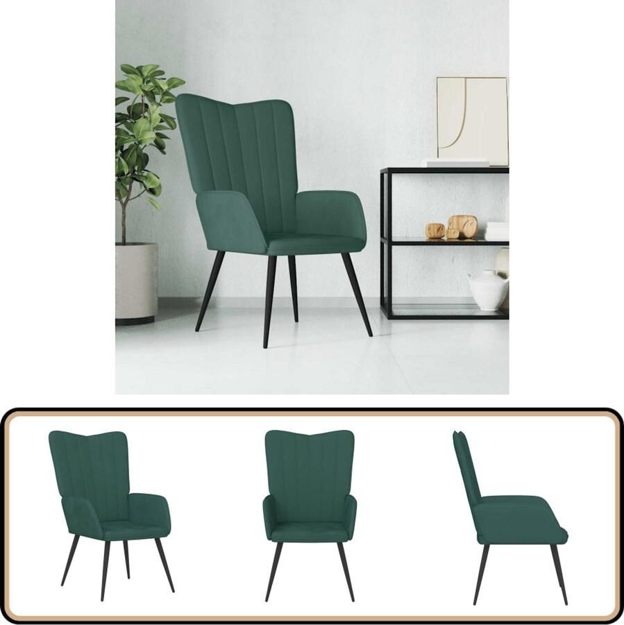 The Living Store Relaxstoel donkergroen fluweel 61 x 70 x 96.5 cm stalen frame Relaxfauteuil Fluweel Fauteuil Groene Fauteuil Lounge Stoel Comfortabele Stoel