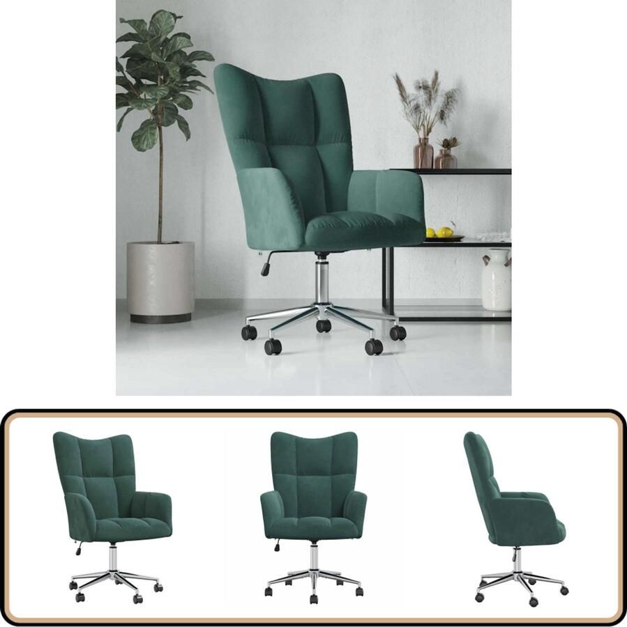 VidaXL Relaxstoel Fluweel Donkergroen Verstelbaar Relaxstoel Bureau Stoel Lounge Chair Donkere Kleuren Velvet Meubilair