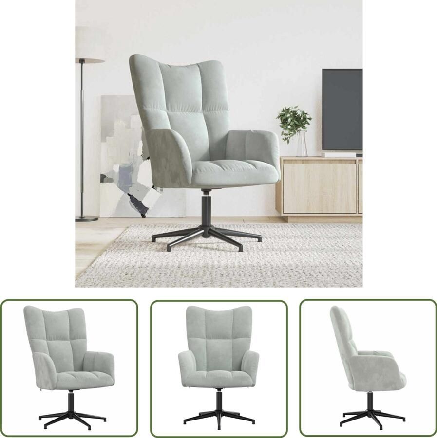 VidaXL Relaxstoel Fluweel Lichtgrijs 360° Draaibaar Relaxfauteuil Fluweel Fauteuil Grijze Fauteuil Moderne Fauteuil Comfortabele Fauteuil Draaibare Fauteuil Lounge Fauteuil