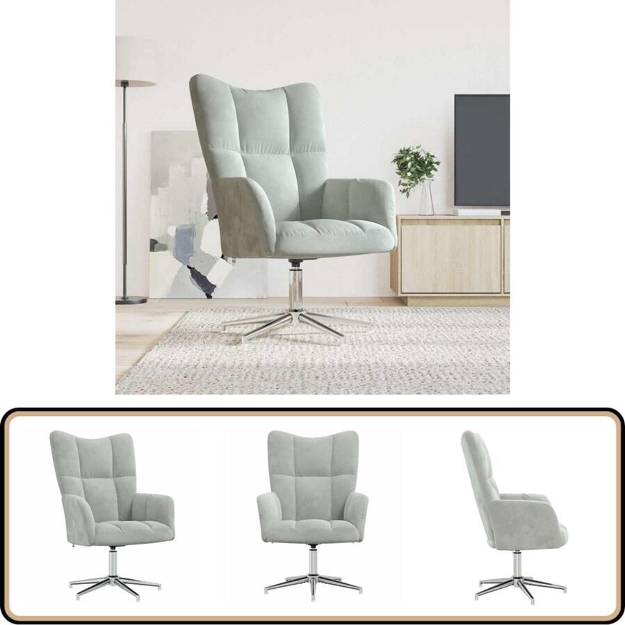 VidaXL Relaxstoel Fluweel Lichtgrijs 360° Draaibaar Relaxstoel Velvet Grijs Lounge Stoel Fauteuils Huiskamer Meubels Ergonomische Stoel Leeshoek
