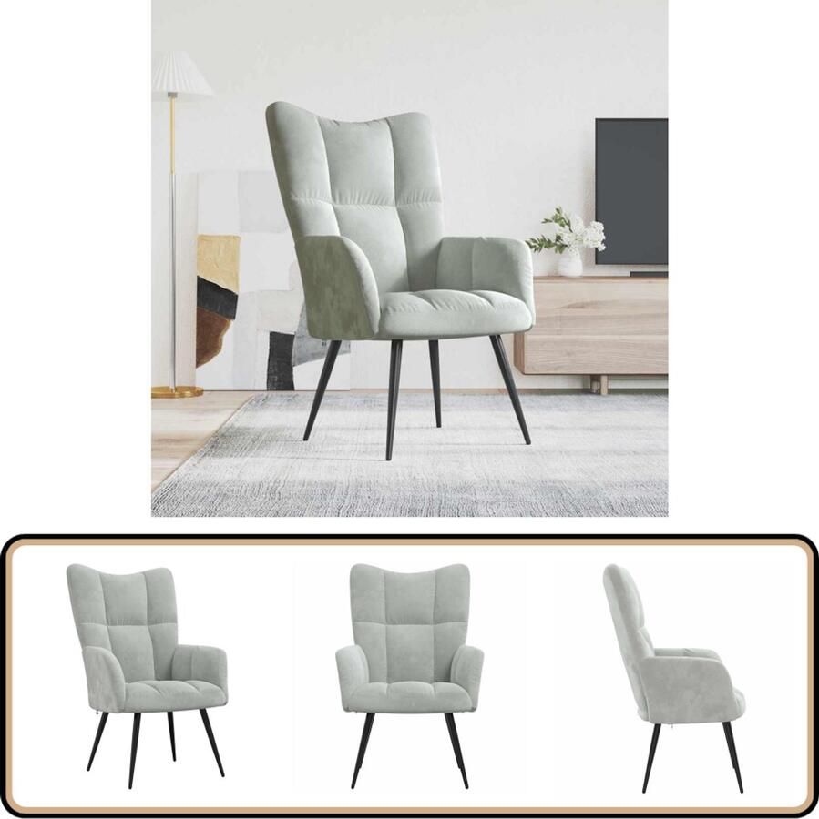 VidaXL Relaxstoel Fluweel Lichtgrijs Comfortabel Relaxfauteuil Fluweel Fauteuil Grijze Fauteuil Elegante Fauteuil Lounge Stoel Salontafel