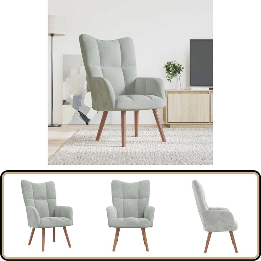 VidaXL Relaxstoel Fluweel Lichtgrijs Comfortabel Relaxfauteuil Fluweel Fauteuil Grijze Fauteuil Lounge Stoel Comfortabele Stoel