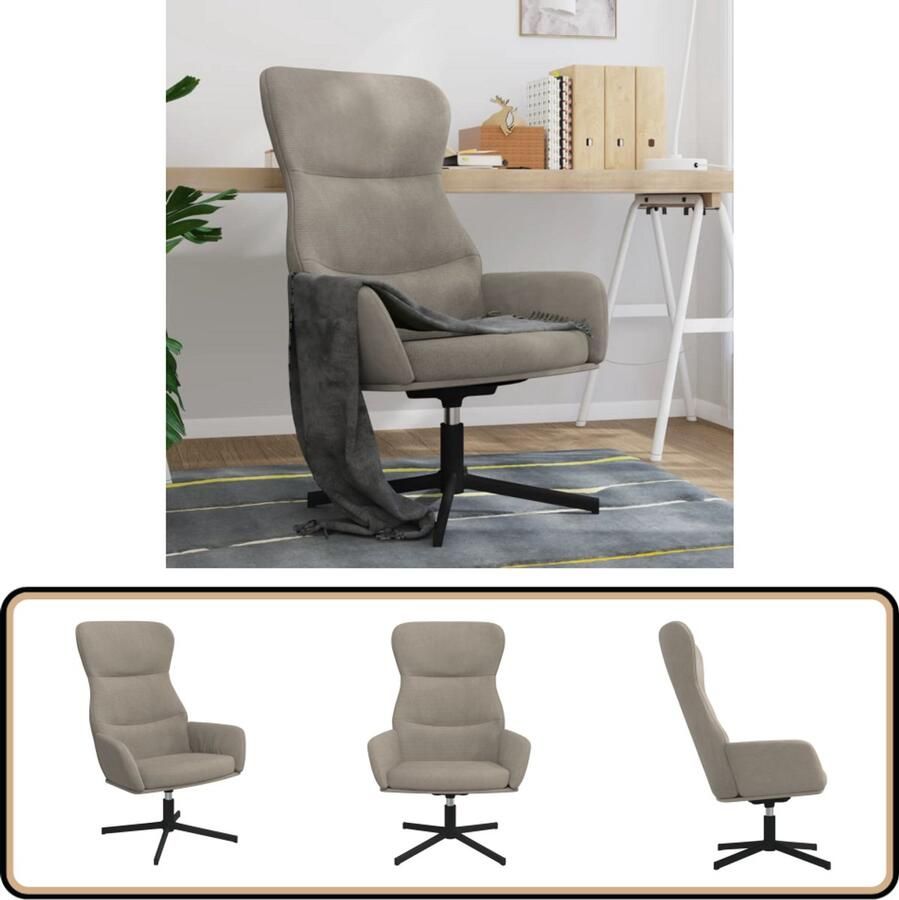 VidaXL Relaxstoel Fluweel Lichtgrijs Draaibaar Relaxfauteuil Fauteuils Lounge Chair Fluweel Meubilair Grijze Fauteuil