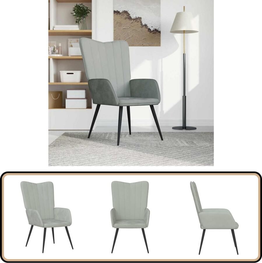 VidaXL Relaxstoel Fluweel Lichtgrijs Relaxfauteuil Fluweel Fauteuil Grijze Fauteuil Lounge Stoel Leeshoek Woonkamer Meubels Huiskamer Decoratie Comfy Stoel Velvet Bank Loungestoel