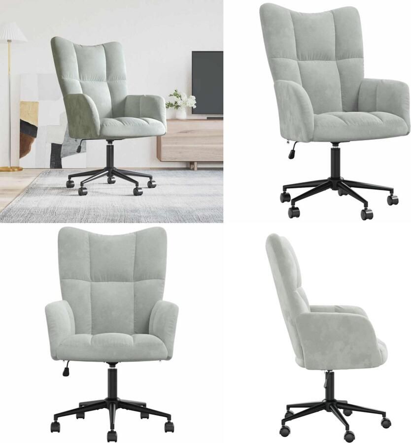 VidaXL Relaxstoel fluweel lichtgrijs Relaxstoel Relaxstoelen Fauteuil Fauteuils