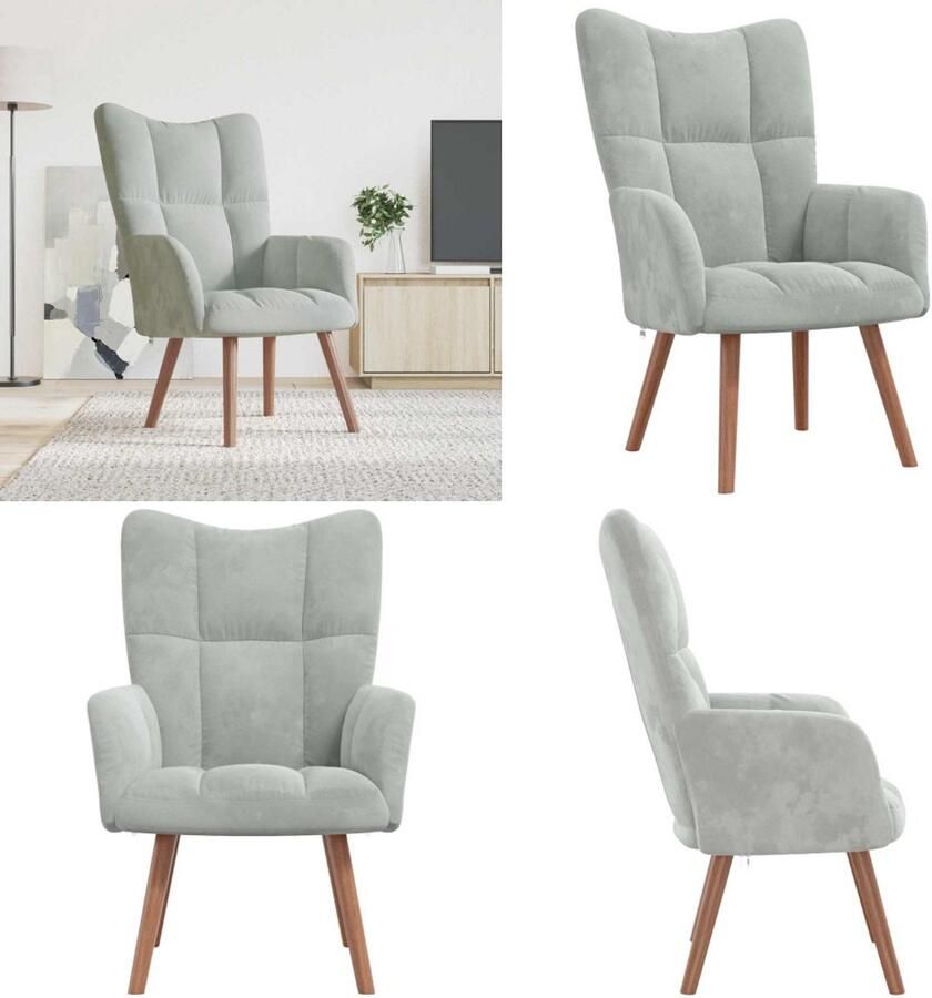 VidaXL Relaxstoel fluweel lichtgrijs Relaxstoel Relaxstoelen Fauteuil Fauteuils