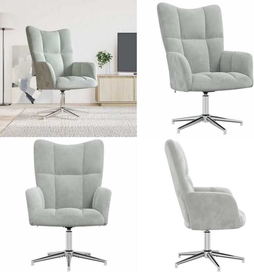 VidaXL Relaxstoel fluweel lichtgrijs Relaxstoel Relaxstoelen Fauteuil Fauteuils