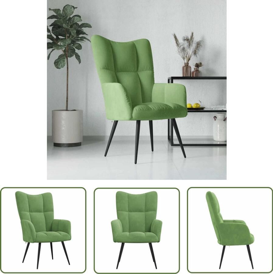 VidaXL Relaxstoel Fluweel Lichtgroen 61x70x96 5 cm Relaxfauteuil Fluweel Fauteuil Groene Fauteuil Lounge Stoel Comfortabele Stoel Moderne Fauteuil Binnenbank
