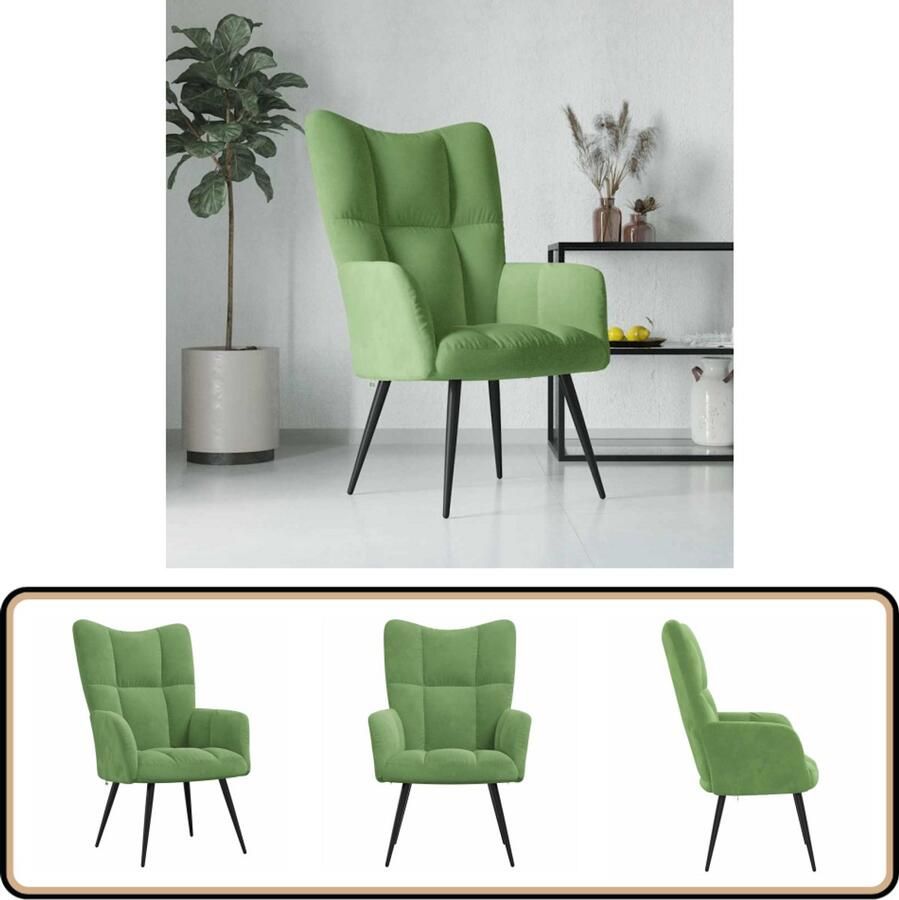 The Living Store Relaxstoel Lichtgroen Fluweel 61 x 70 x 96.5 cm Staal Relaxfauteuil Fluweel Fauteuil Groene Fauteuil Lounge Stoel Comfortabele Stoel - Foto 2