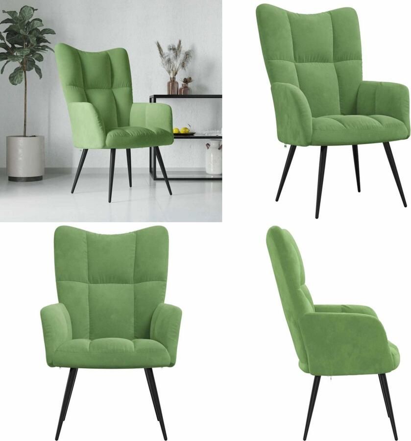 VidaXL Relaxstoel fluweel lichtgroen Relaxstoel Relaxstoelen Fauteuil Fauteuils