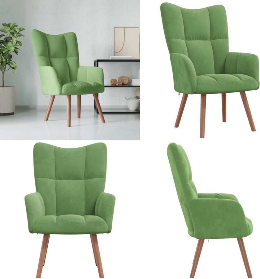 VidaXL Relaxstoel fluweel lichtgroen Relaxstoel Relaxstoelen Fauteuil Fauteuils