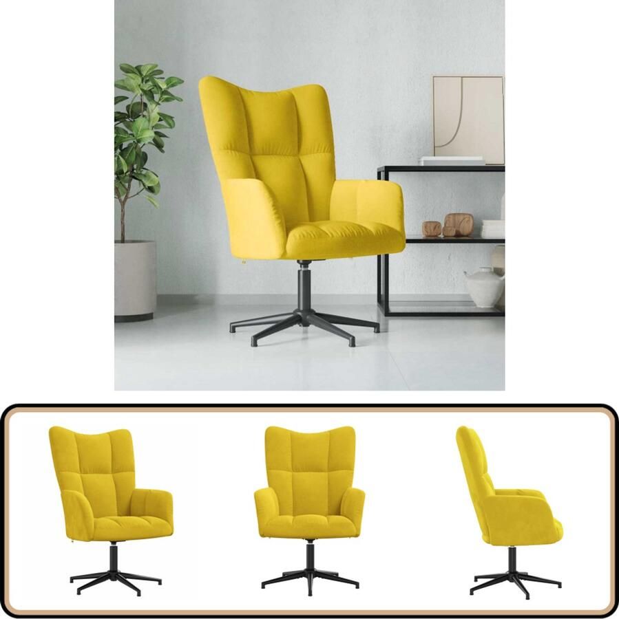 VidaXL Relaxstoel Fluweel Mosterdgeel 360° draaibaar Relaxfauteuil Fluweel Fauteuil Mustard Geel Lounge Stoel Comfortabele Stoel