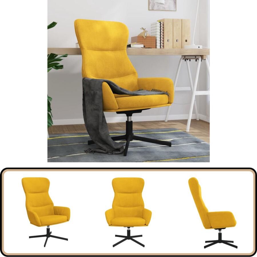VidaXL Relaxstoel Fluweel Mosterdgeel 360Â° Draaibaar Relaxstoel Fauteuils Fluweel Geel Comfort