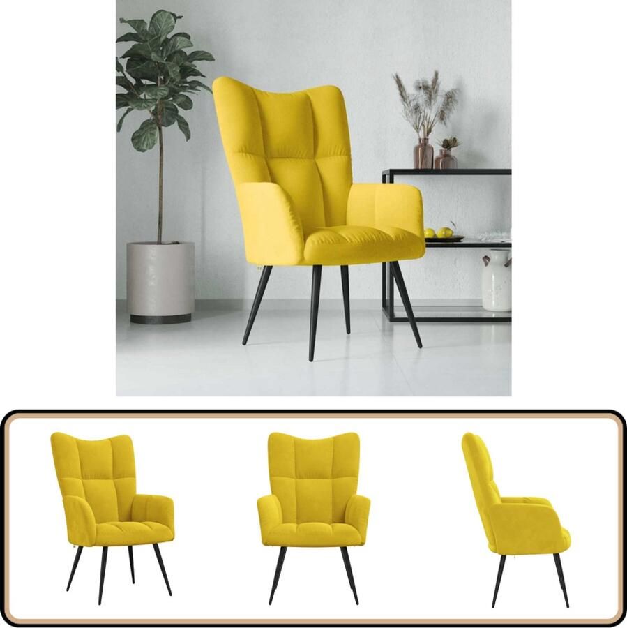 The Living Store Relaxstoel Mosterdgeel fluweel 61.5 x 69 x 95.5 cm Staal en hout Montage vereist Relaxfauteuil Fluweel Fauteuil Mustard Geel Lounge Stoel Comfortabele Stoel - Foto 3