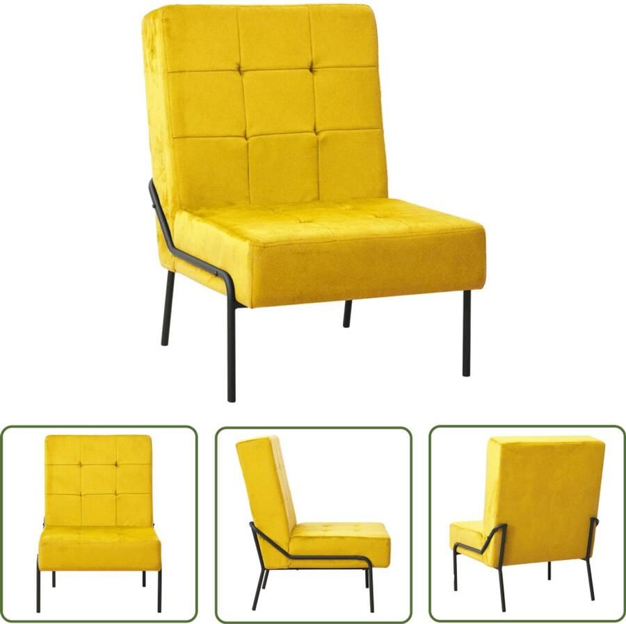 VidaXL Relaxstoel Fluweel Mosterdgeel 65x79x87 cm Relaxstoel Fauteuils Lounge Chair Woonkamerstoel Meubels Fluweel Mustard Yellow Zwarte Accent