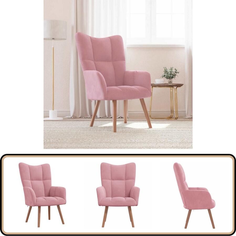 VidaXL Relaxstoel Fluweel Roze Comfortabel Design Relaxfauteuil Fluweel Fauteuil Roze Fauteuil Lounge Stoel Comfortabele Stoel Woonkamer Meubels Salon Meubilair