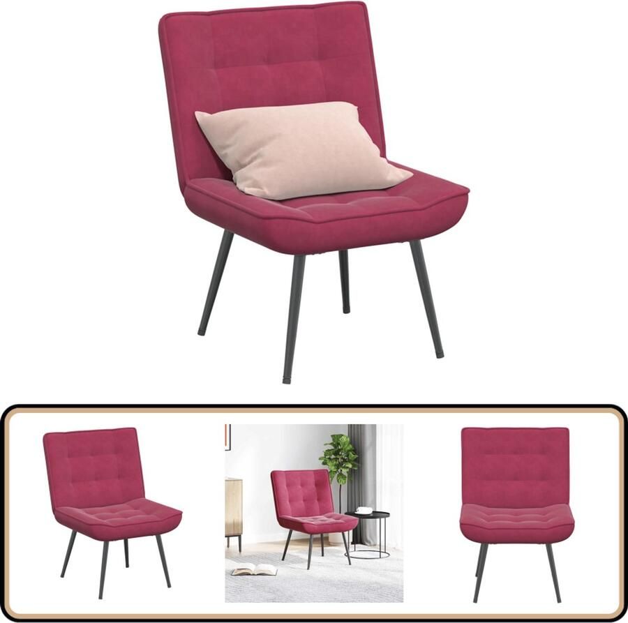 VidaXL Lounge Stoel Relaxfauteuil Relaxstoel 64x74x84 cm fluweel wijnrood Velours Fauteuil Rode Stoel Huiskamer Decoratie