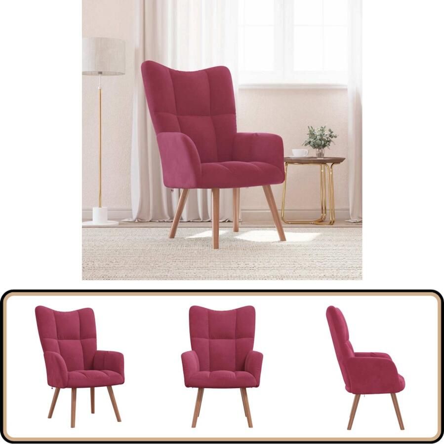 VidaXL Relaxstoel Fluweel Wijnrood Luxe Comfort Relaxfauteuil Lounge Chair Velvet Bank Rode Fauteuil Fauteuils