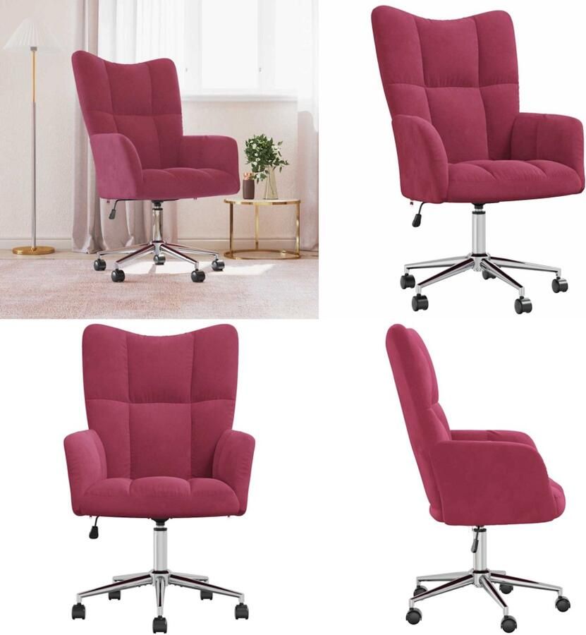 VidaXL Relaxstoel Ergonomic Bureaustoel Wijnrood 61.5 x 69 x (94.5 102) cm Verstelbaar Fauteuil - Foto 2