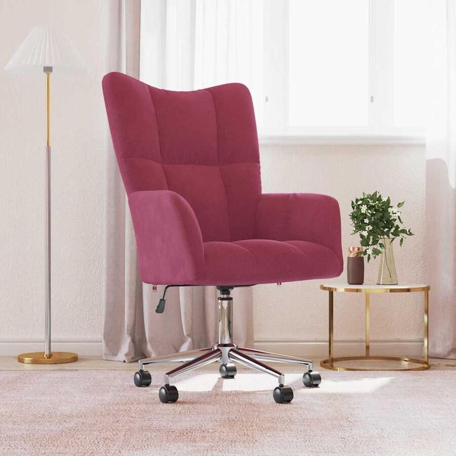 VidaXL Relaxstoel fluweel wijnrood verstelbaar Relaxstoel Bureaustoel Lounge Chair Fluweel Stoel Rode Stoel Ergonomische Stoel Verstelbare Stoel Draaibare Stoel