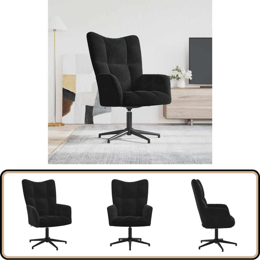 VidaXL Relaxstoel Fluweel Zwart 360° draaibaar Relaxfauteuil Velvet Fauteuil Zwarte Fauteuil Lounge Stoel Loungestoel Fauteuils