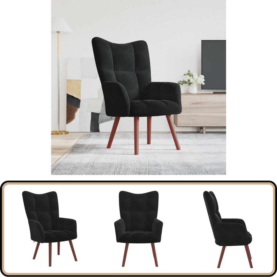 VidaXL Relaxstoel Fluweel Zwart Comfort en Stijl Relaxfauteuil Zwarte Fauteuil Velvet Fauteuil Lounge Stoel Comfortabele Stoel Salontafel Woonkamer Meubels Huiskamer Decoratie