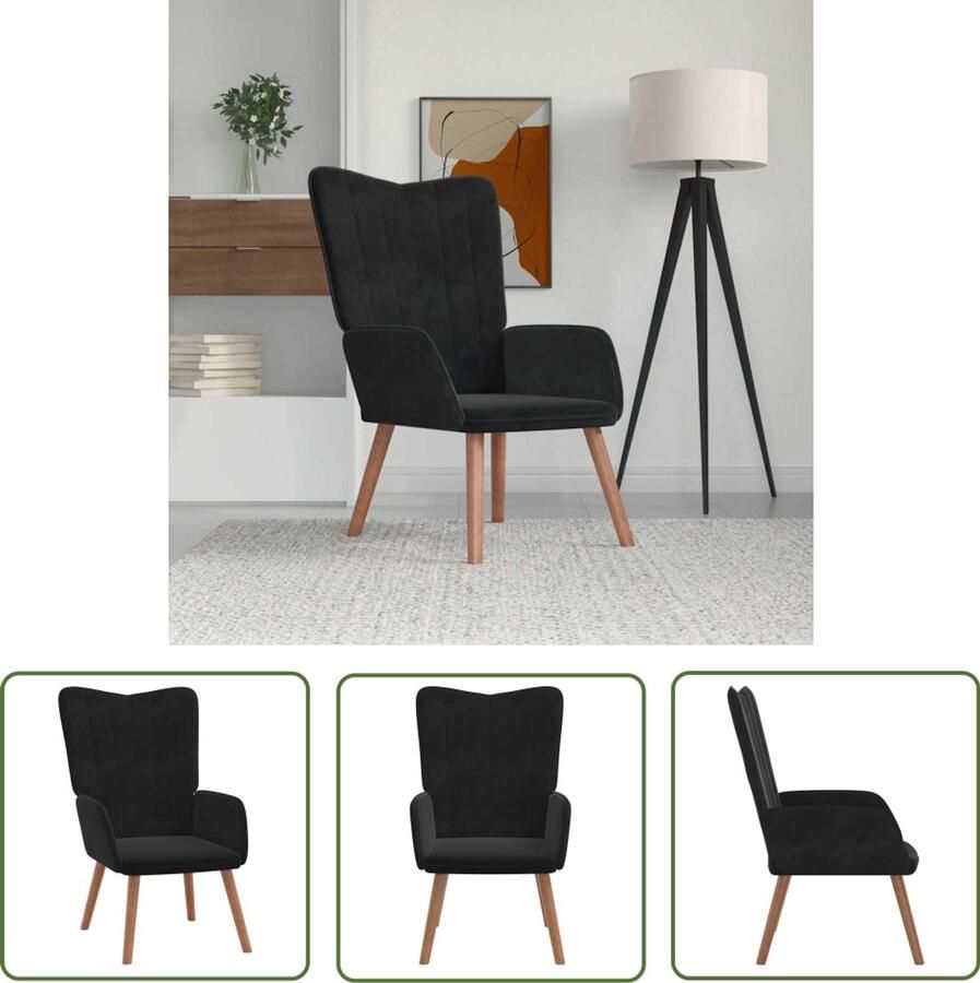 VidaXL Relaxstoel Fluweel Zwart Comfort & Stijl Relaxstoel Fauteuils Lounge Chair Velvet Meubels Zwarte Meubels Huiskamer Meubels Salon Meubels Ergonomische Stoel