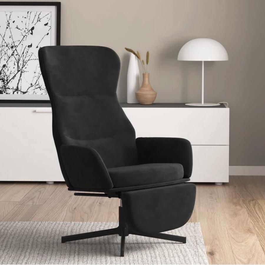 VidaXL Relaxstoel Fluweel Zwart Inclusief Voetensteun Relaxfauteuil Fauteuil Met Pootensteun Loungestoel Velvet Fauteuil Zwarte Fauteuil Design Fauteuil Comfortabele Stoel - Foto 2