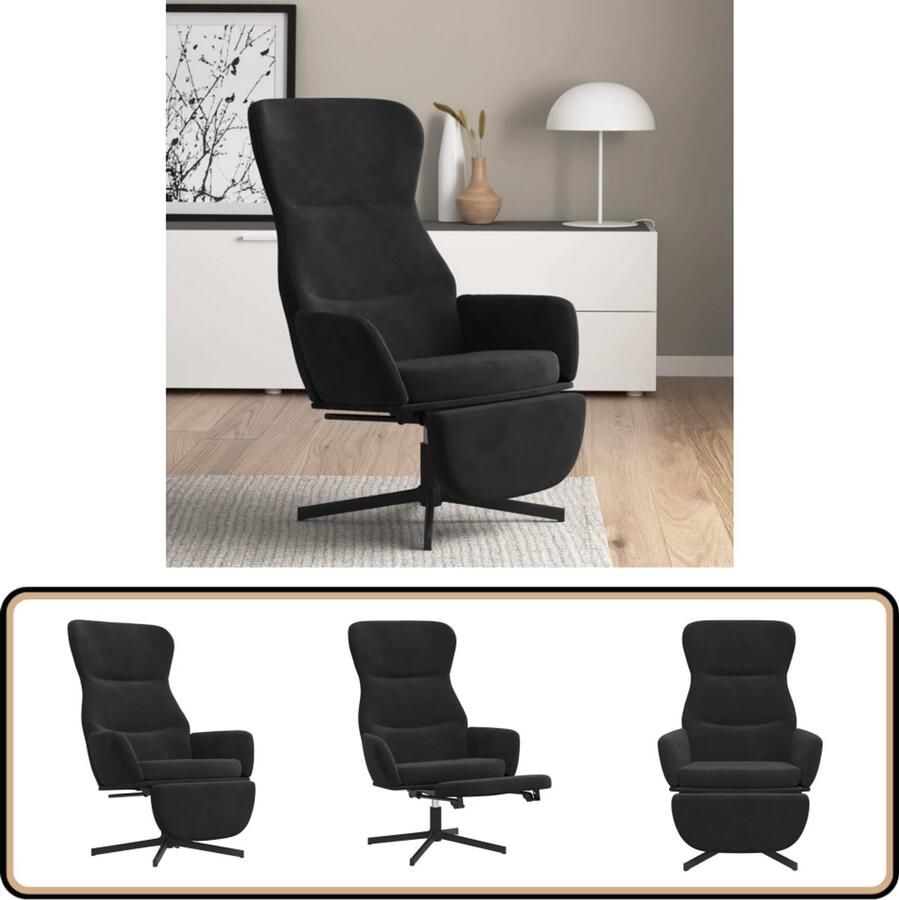 VidaXL Relaxstoel Fluweel Zwart Inclusief Voetensteun Relaxfauteuil Fauteuil Met Pootensteun Loungestoel Velvet Fauteuil Zwarte Fauteuil Design Fauteuil Comfortabele Stoel
