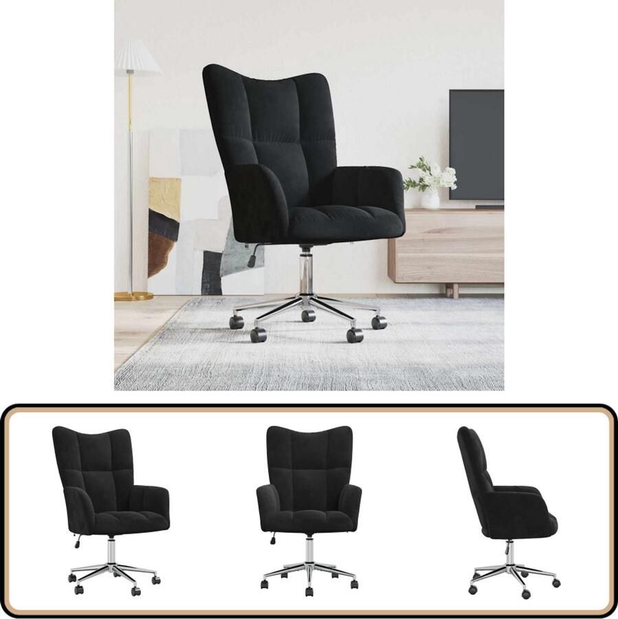 VidaXL Relaxstoel Fluweel Zwart Verstelbaar Relaxstoel Fauteuils Lounge Stoel Ergonomische Stoel Zwarte Stoel Velvet Stoel Kantoorstoel Thuiskantoor