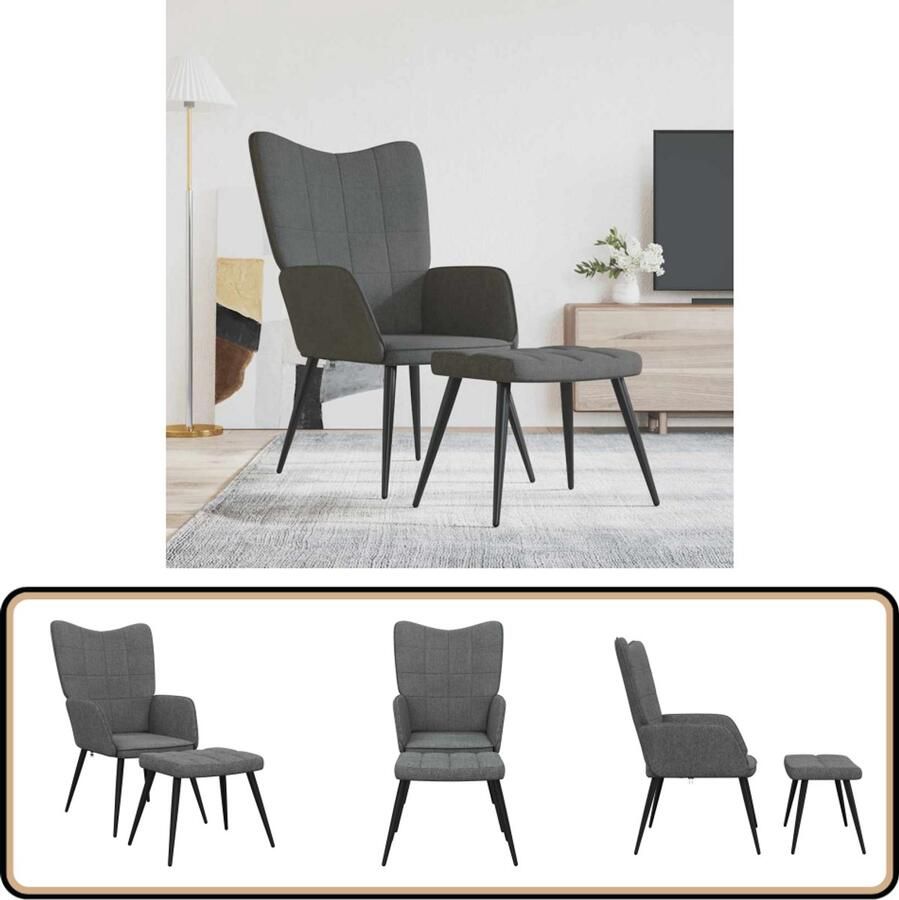 VidaXL Relaxstoel Inclusief Voetenbank Donkergrijs Relaxstoel Lounge Stoel Fauteuils Donker Grijs Meubilair Loungestoel Tuinstoel Binnenstoel Comfortabele Stoel Stoffen Stoel Metalen Stoel