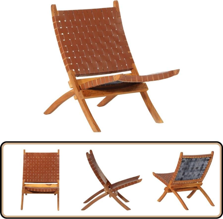 VidaXL Relaxstoel inklapbaar echt leer bruin Relaxfauteuil Lederen Fauteuil Inklapbare Stoel Lounge Stoel Tuinstoel