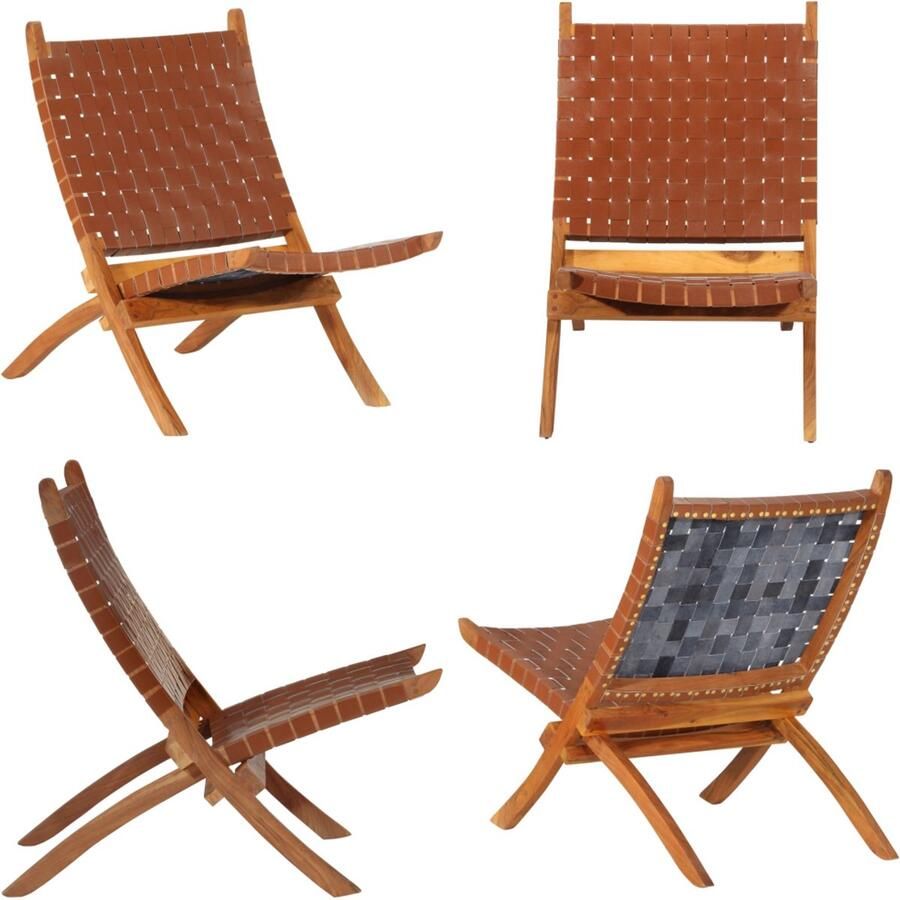 VidaXL Relaxstoel inklapbaar echt leer bruin Relaxstoel Relaxstoelen Stoel Klapstoel