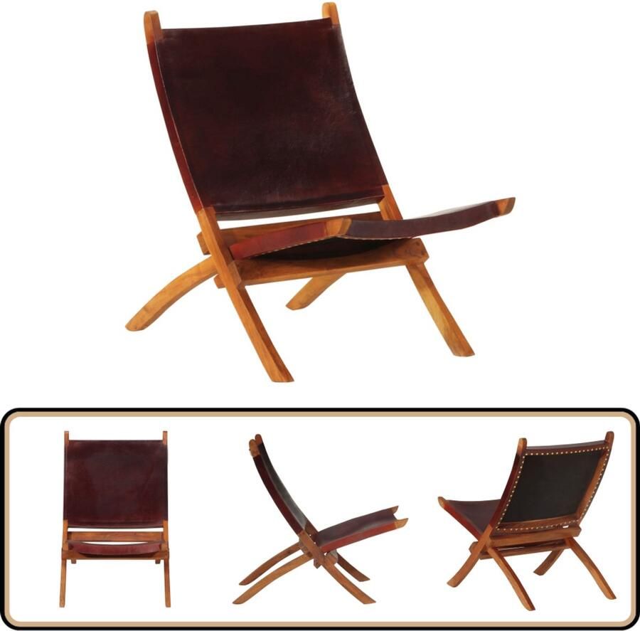 VidaXL Relaxstoel Inklapbaar Echt Leer Donkerbruin Relaxfauteuil Lederen Fauteuil Geitenleer Donkere Bruine Fauteuil Houten Frame
