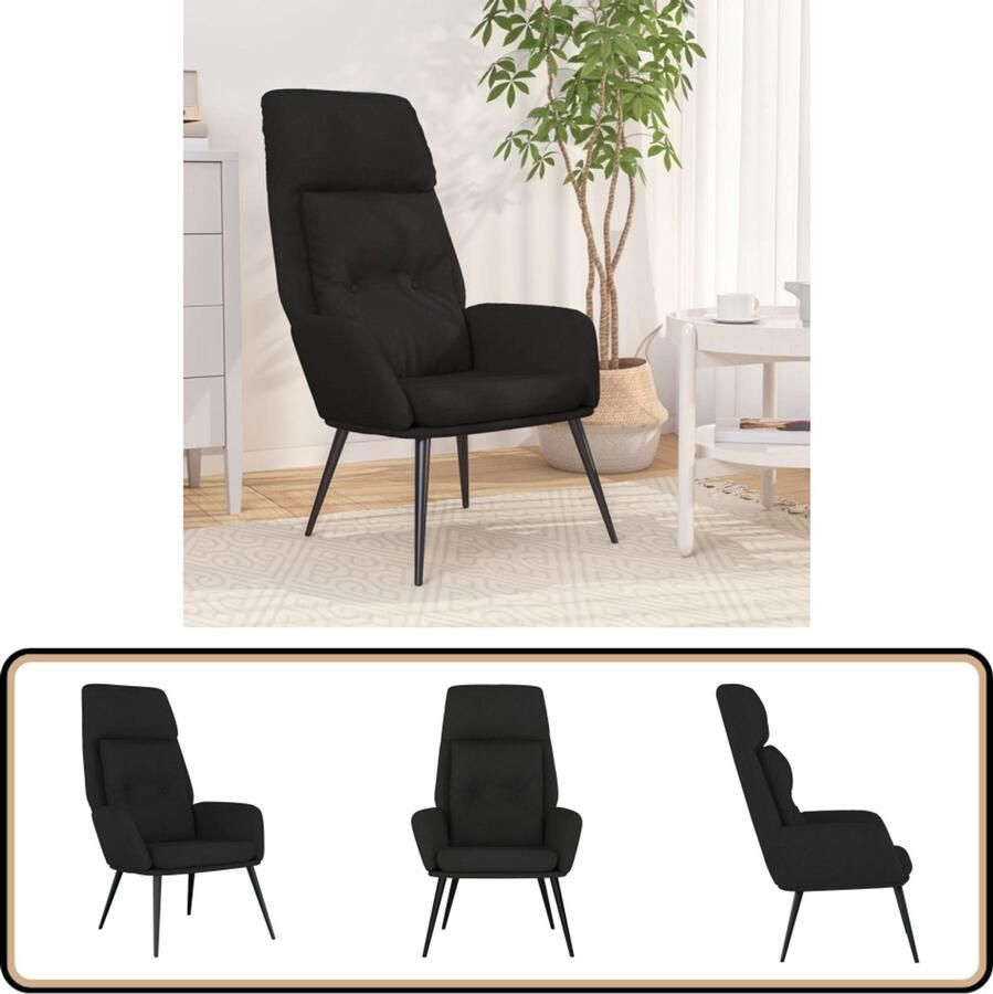 VidaXL Relaxstoel Kunstsuède Zwart Comfortabel Relaxfauteuil Fauteuils Lounge Stoel Kunstleder Meubilair Zwarte Fauteuil Ergonomische Stoel Comfort Stoel Leeshoek