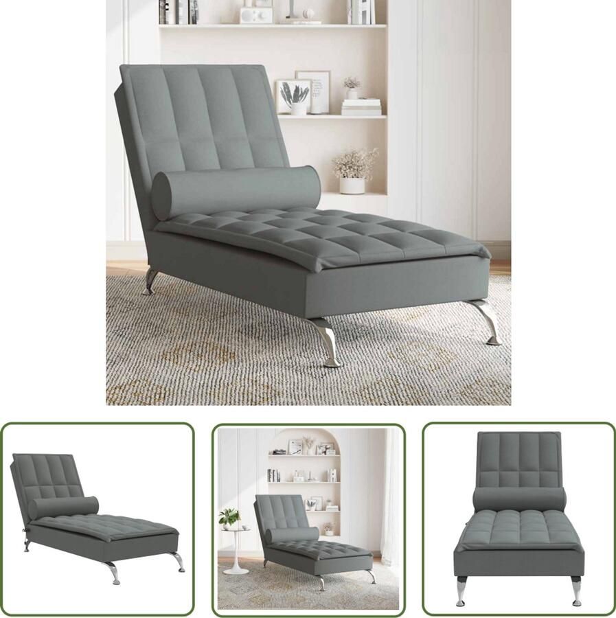 The Living Store Massage chaise longue met bolster stof donkergrijs Massage Stoel Relaxstoel Loungestoel Comfortabele Fauteuil Elektrische Massage