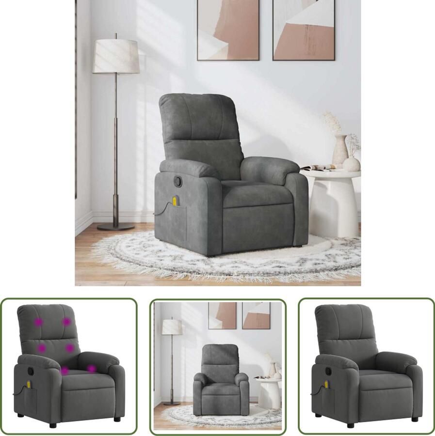 The Living Store Massagestoel microvezelstof donkergrijs Massagestoel Relaxstoel Ergonomische Stoel Lounge Stoel Lederlook