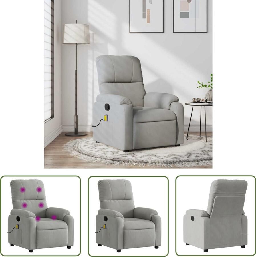 The Living Store Massagestoel microvezelstof lichtgrijs Massagestoel Relaxstoel Ergonomische Stoel Lounge Stoel Elektrische Massage