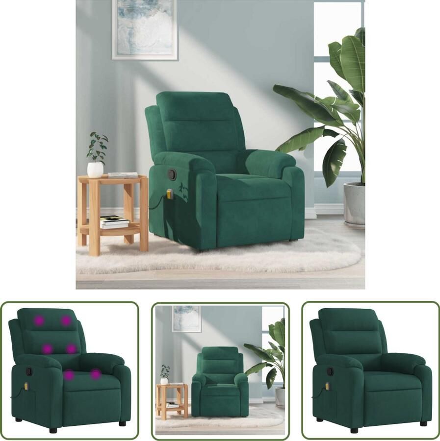 The Living Store Massagestoel verstelbaar fluweel donkergroen Massagestoel Ergonomische Stoel Relaxstoel Lounge Stoel Fluweel Stoel