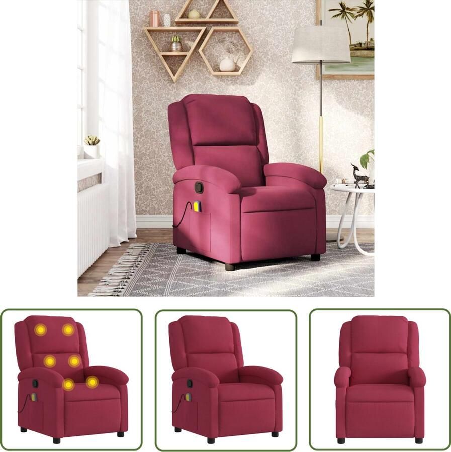 VidaXL Massagestoel verstelbaar fluweel wijnrood Massagestoel Relaxstoel Lounge Stoel Elektrische Massage Wellness