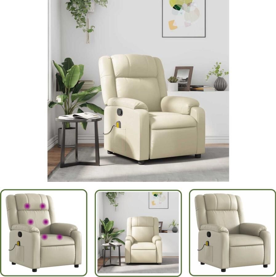 VidaXL Massagestoel verstelbaar kunstleer crème Massagestoel Relaxstoel Loungestoel Elektrische Massage Wellnessstoelen