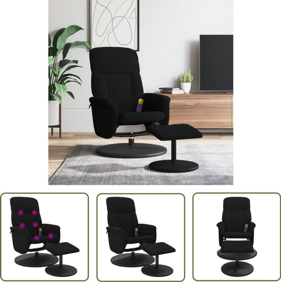 The Living Store Massagestoel verstelbaar met voetenbank fluweel zwart Massagestoel Ergonomische Stoel Relaxstoel Lounge Stoel Zitzak