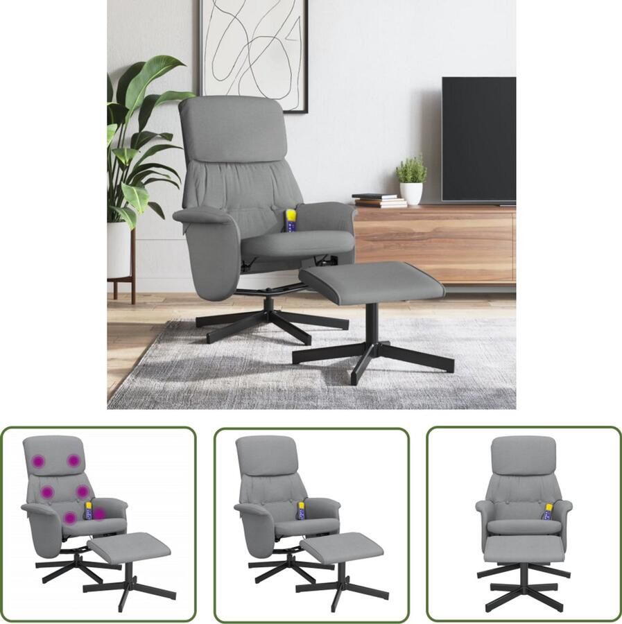 The Living Store Massagestoel verstelbaar met voetenbank stof lichtgrijs Massagestoel Relaxstoel Ergonomische Stoel Lounge Stoel Elektrische Massage