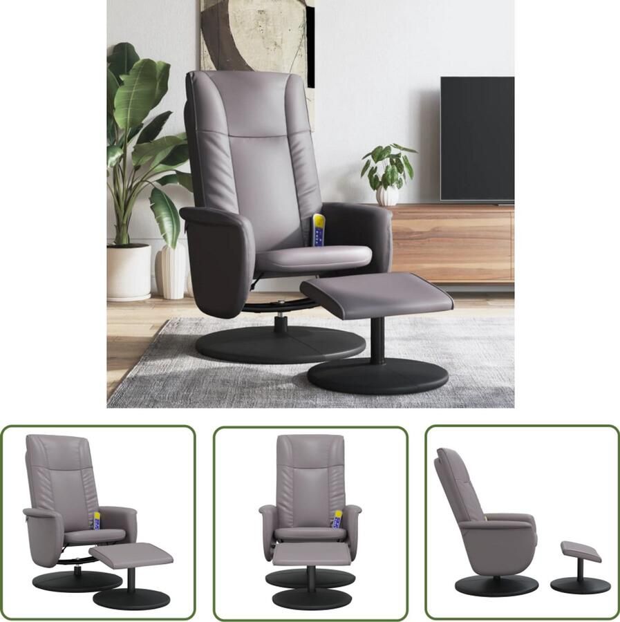 VidaXL Relaxstoel Massagestoel verstelbaar met voetenbankje kunstleer grijs Elektrische Massage Loungestoel Zithoogte Verstelbaar