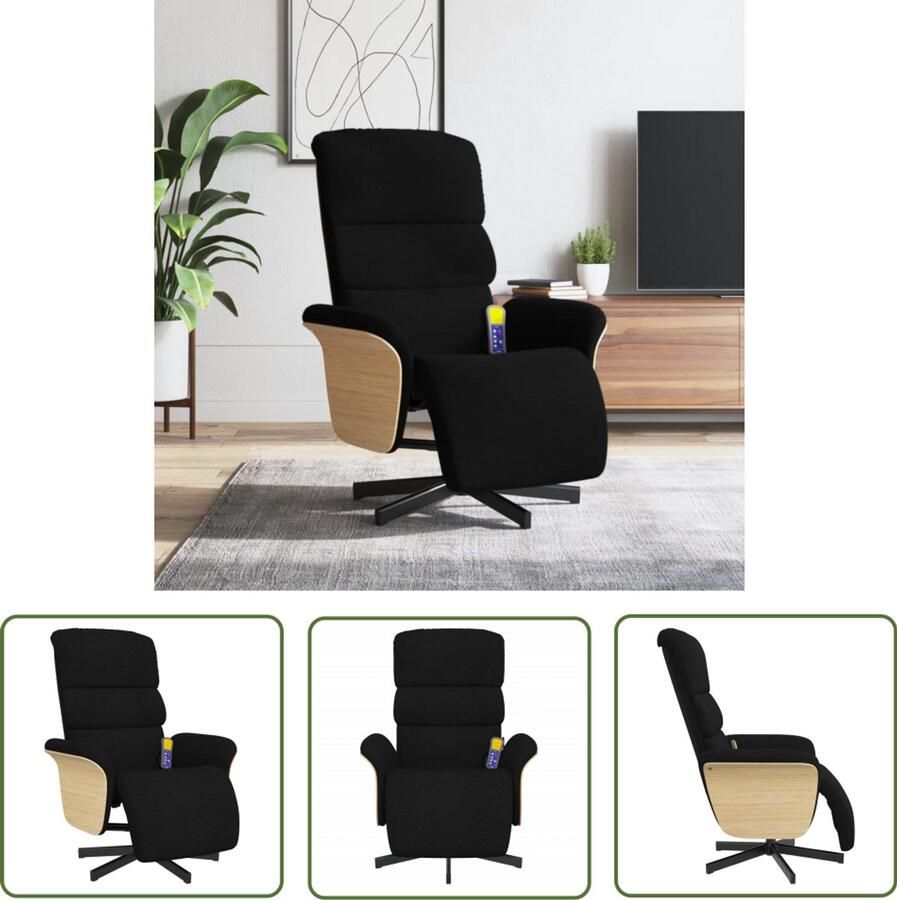 The Living Store Massagestoel verstelbaar met voetensteun stof zwart Massagestoel Relaxstoel Massage Fauteuil Elektrische Massage Wellness